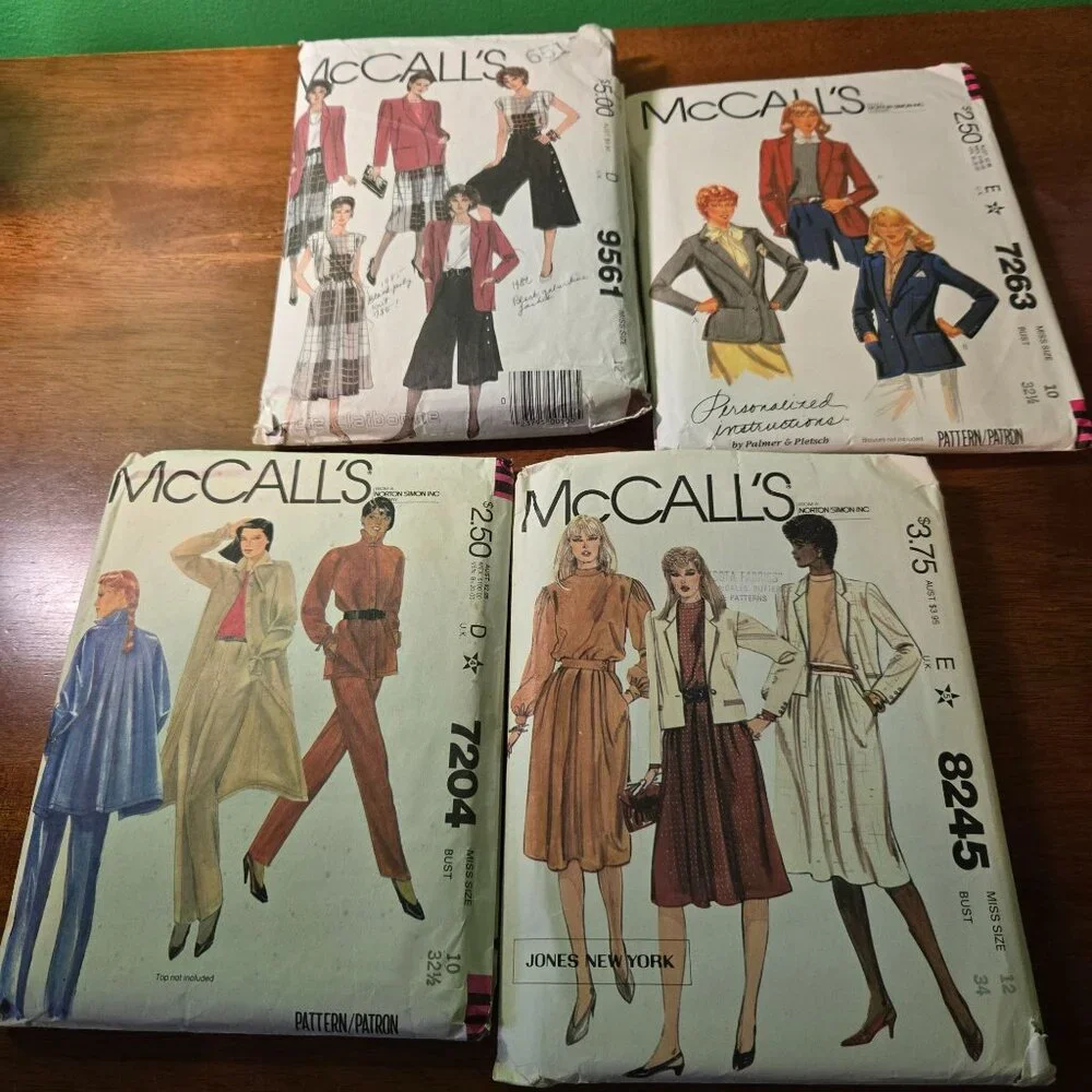 McCall's sewing patterns vintage 80s jacket, blouse, skirts, culottes Unverified